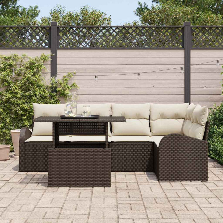 Tuin Sofa Set met kussen met opslag 6 pcs Bruin Poly riet