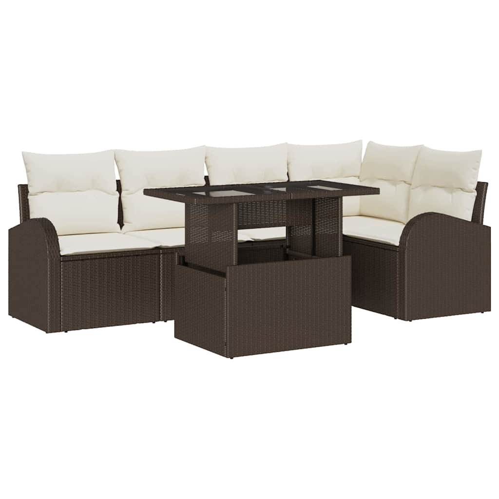 Tuin Sofa Set met kussen met opslag 6 pcs Bruin Poly riet