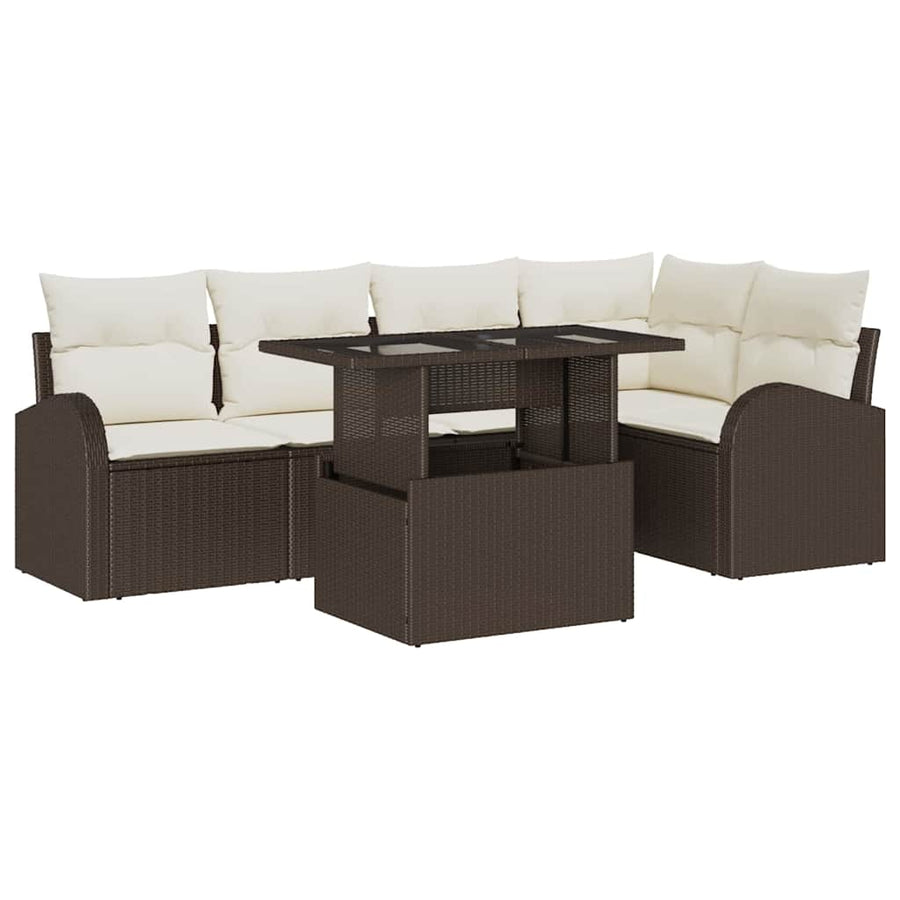 Tuin Sofa Set met kussen met opslag 6 pcs Bruin Poly riet