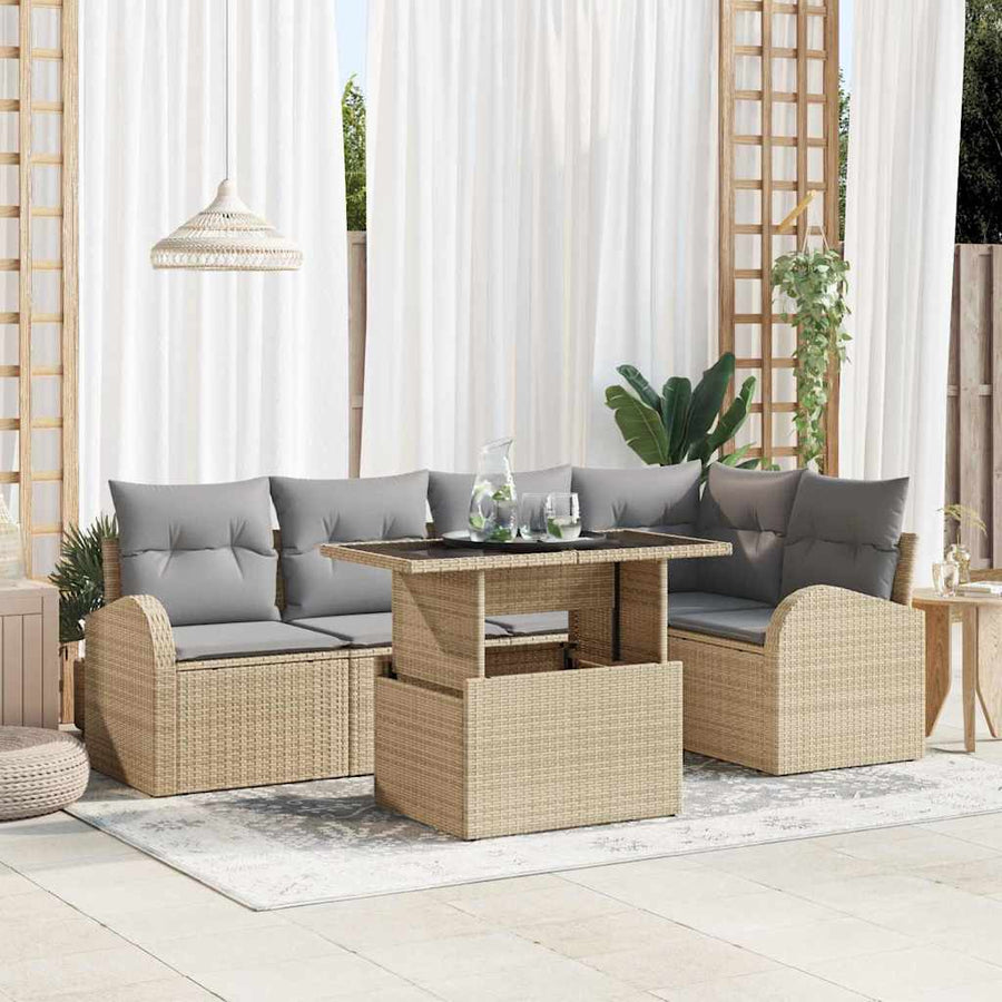 Tuin Sofa Set met kussen met opslag 6 pcs Beige Poly riet