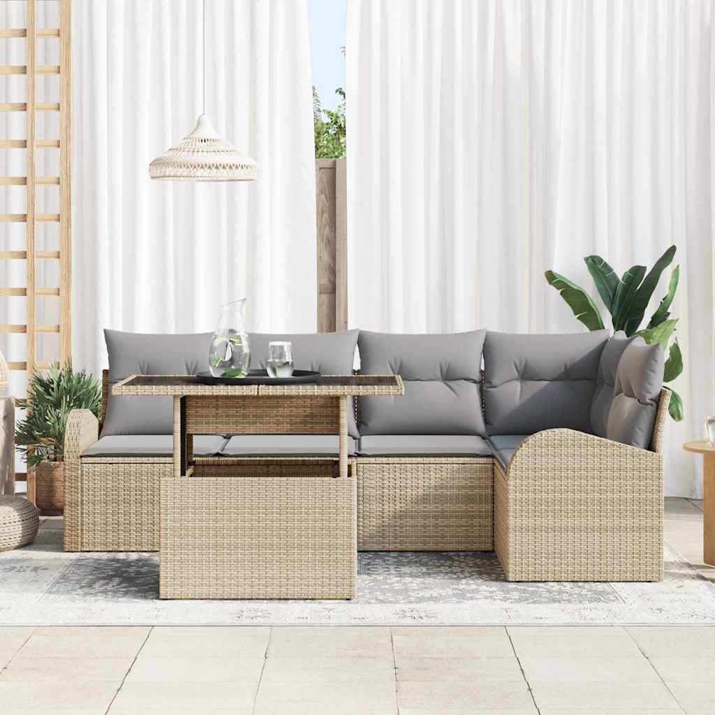 Tuin Sofa Set met kussen met opslag 6 pcs Beige Poly riet