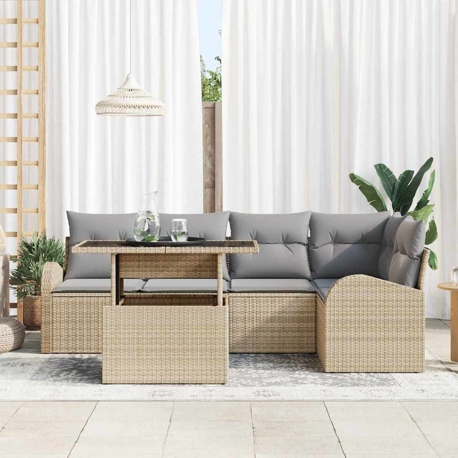 Tuin Sofa Set met kussen met opslag 6 pcs Beige Poly riet