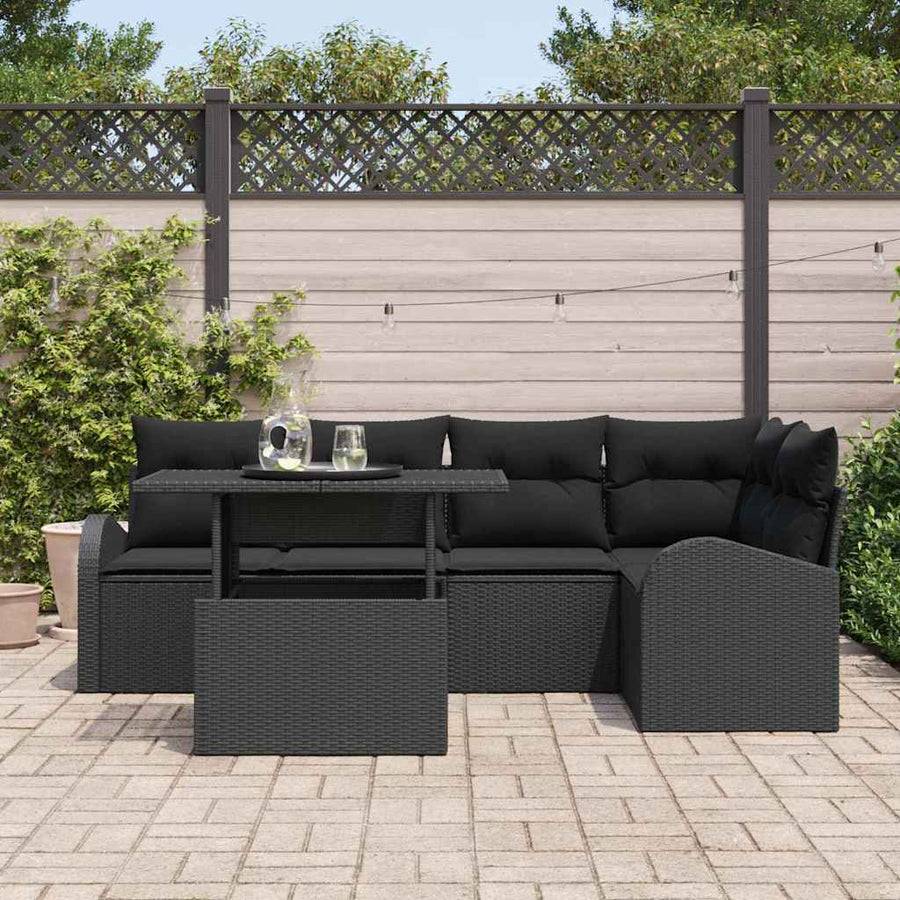 Tuin Sofa Set met kussen met opslag 6 pcs Zwart Poly riet