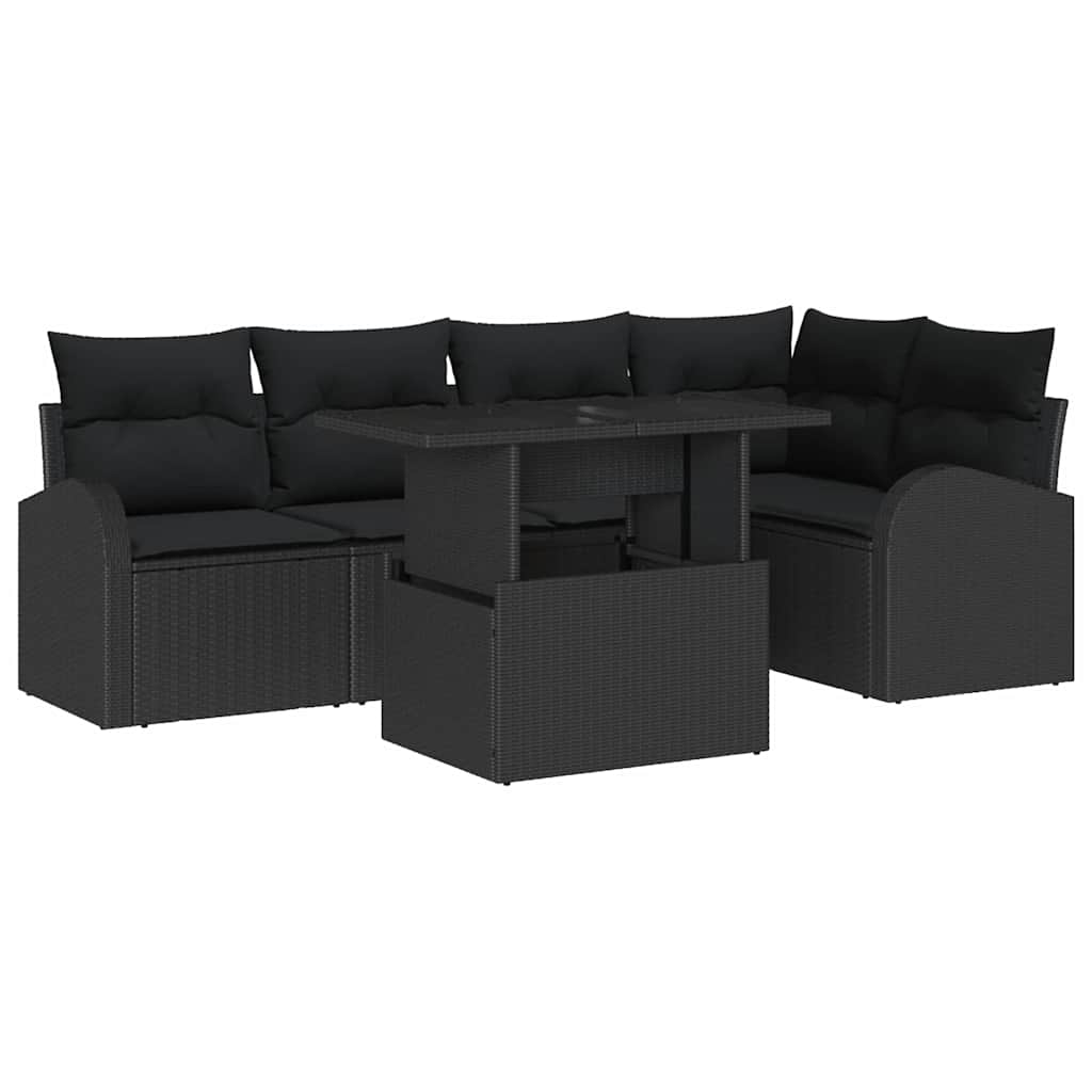 Tuin Sofa Set met kussen met opslag 6 pcs Zwart Poly riet