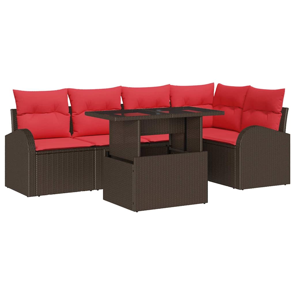 Tuin Sofa Set met kussen met opslag 6 pcs Bruin Poly riet