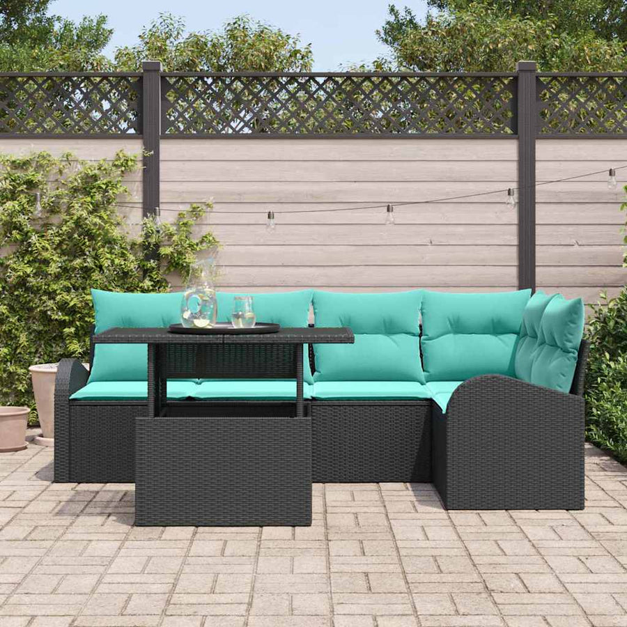Tuin Sofa Set met kussen met opslag 6 pcs Zwart Poly riet