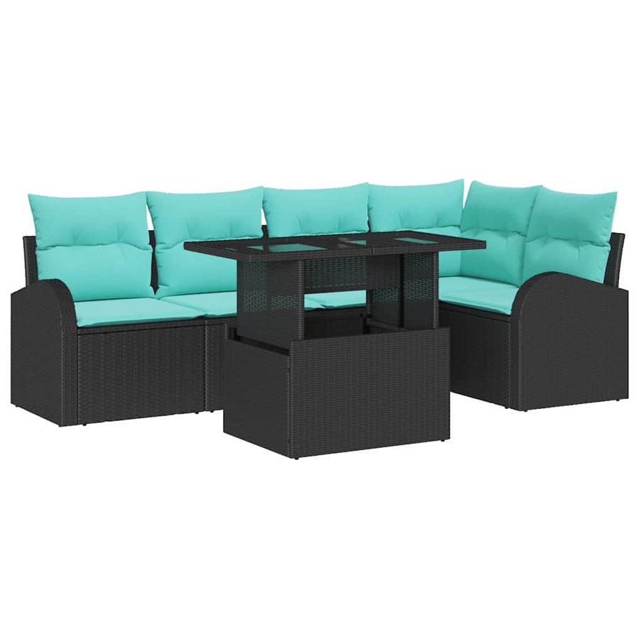 Tuin Sofa Set met kussen met opslag 6 pcs Zwart Poly riet