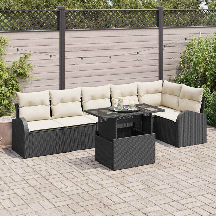 Tuin Sofa Set met kussen met opslag 7 pcs Zwart Poly riet