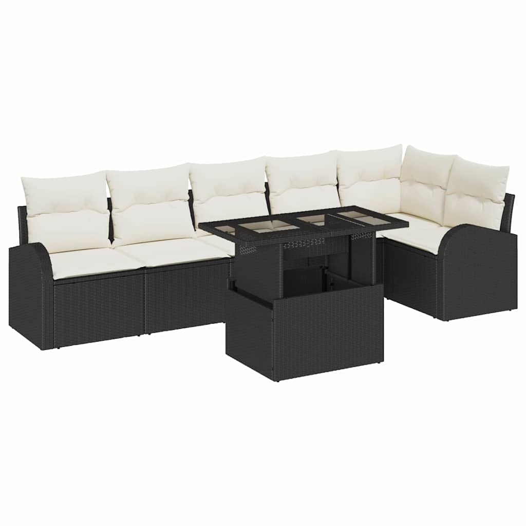 Tuin Sofa Set met kussen met opslag 7 pcs Zwart Poly riet