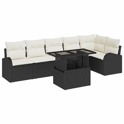 Tuin Sofa Set met kussen met opslag 7 pcs Zwart Poly riet