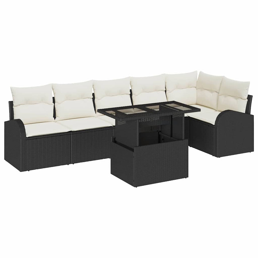 Tuin Sofa Set met kussen met opslag 7 pcs Zwart Poly riet