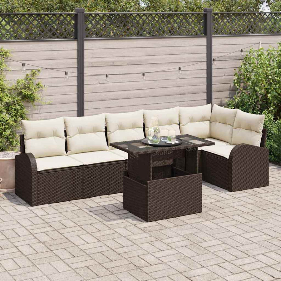 Tuin Sofa Set met kussen met opslag 7 pcs Bruin Poly riet