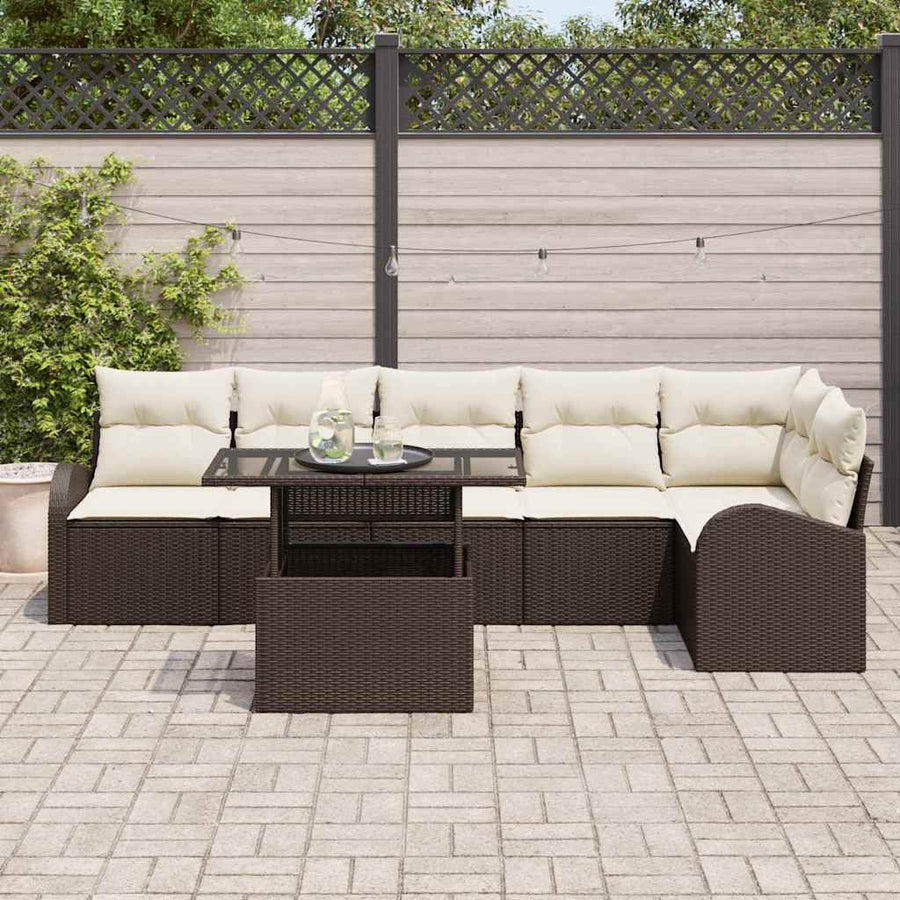 Tuin Sofa Set met kussen met opslag 7 pcs Bruin Poly riet
