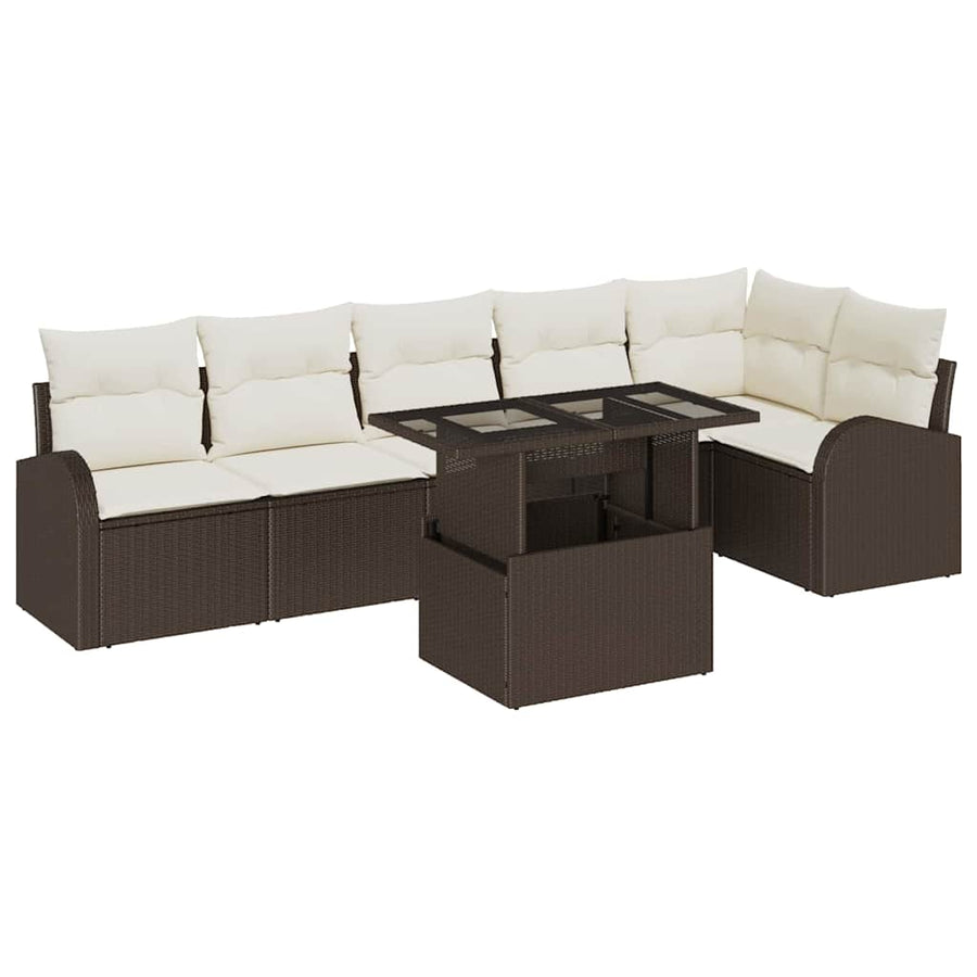 Tuin Sofa Set met kussen met opslag 7 pcs Bruin Poly riet