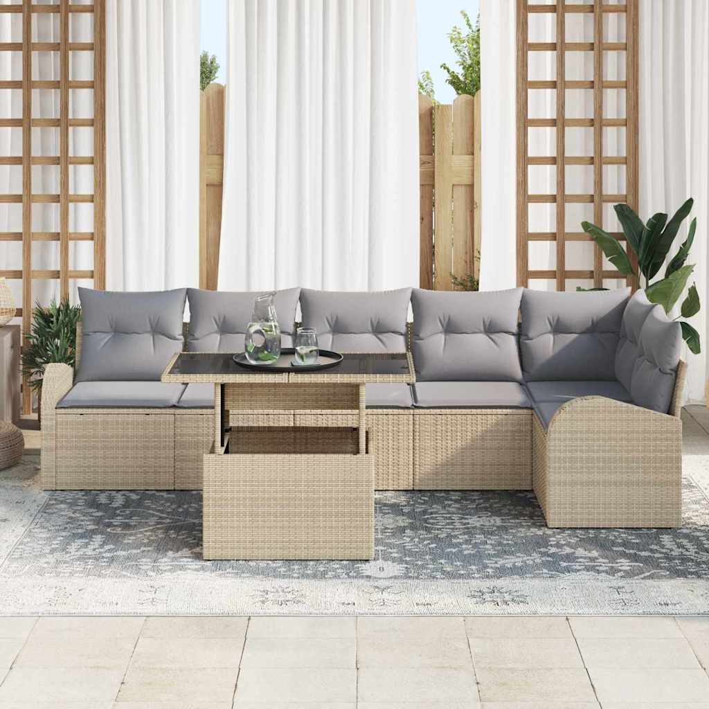 Tuin Sofa Set met kussen met opslag 7 pcs Beige Poly riet