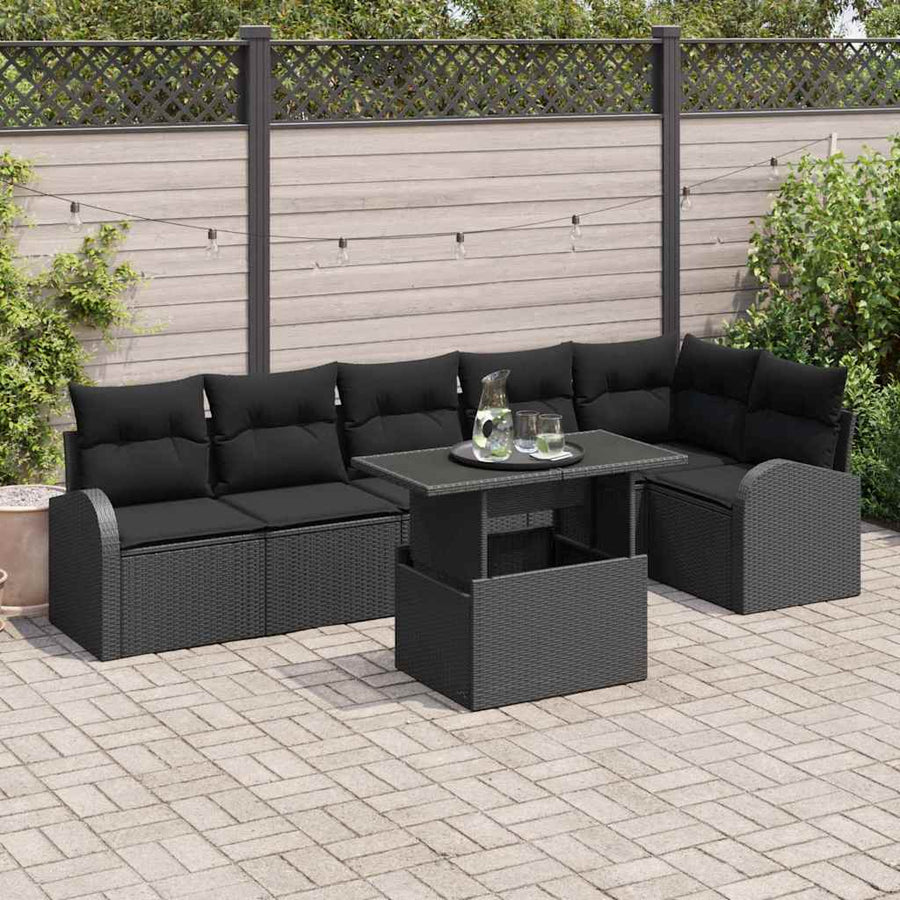Tuin Sofa Set met kussen met opslag 7 pcs Zwart Poly riet