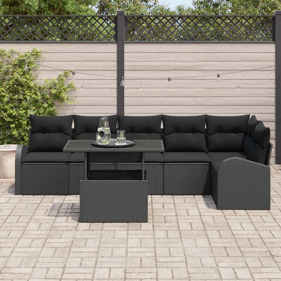 Tuin Sofa Set met kussen met opslag 7 pcs Zwart Poly riet