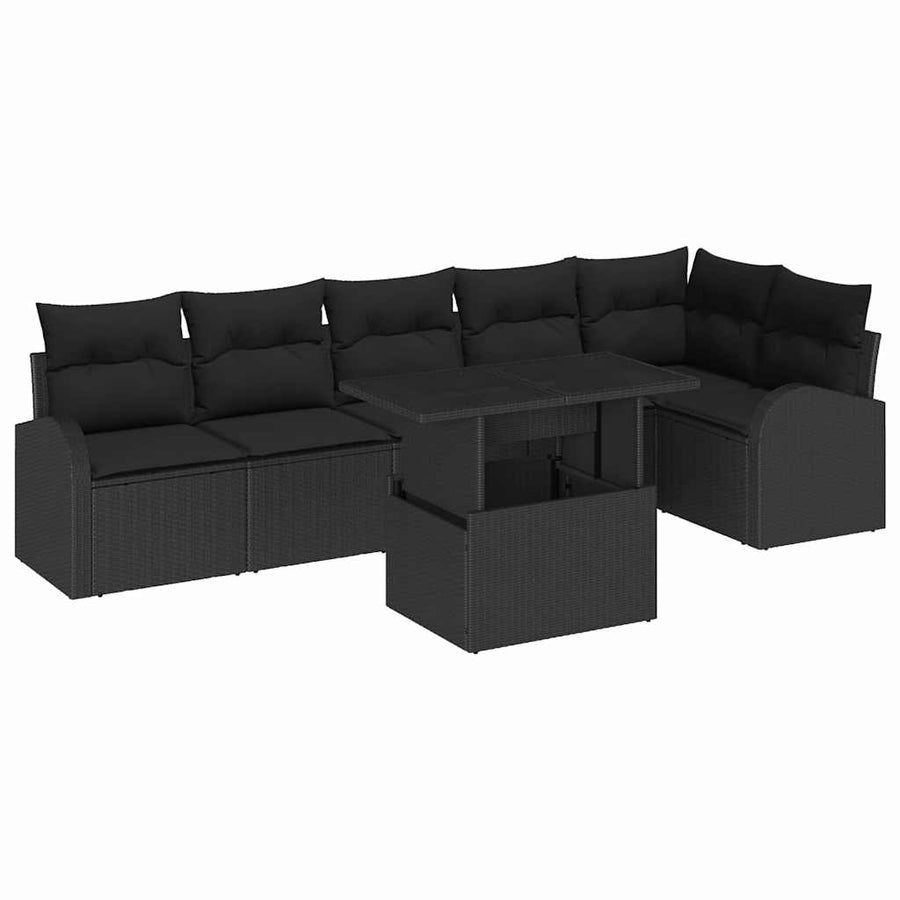 Tuin Sofa Set met kussen met opslag 7 pcs Zwart Poly riet