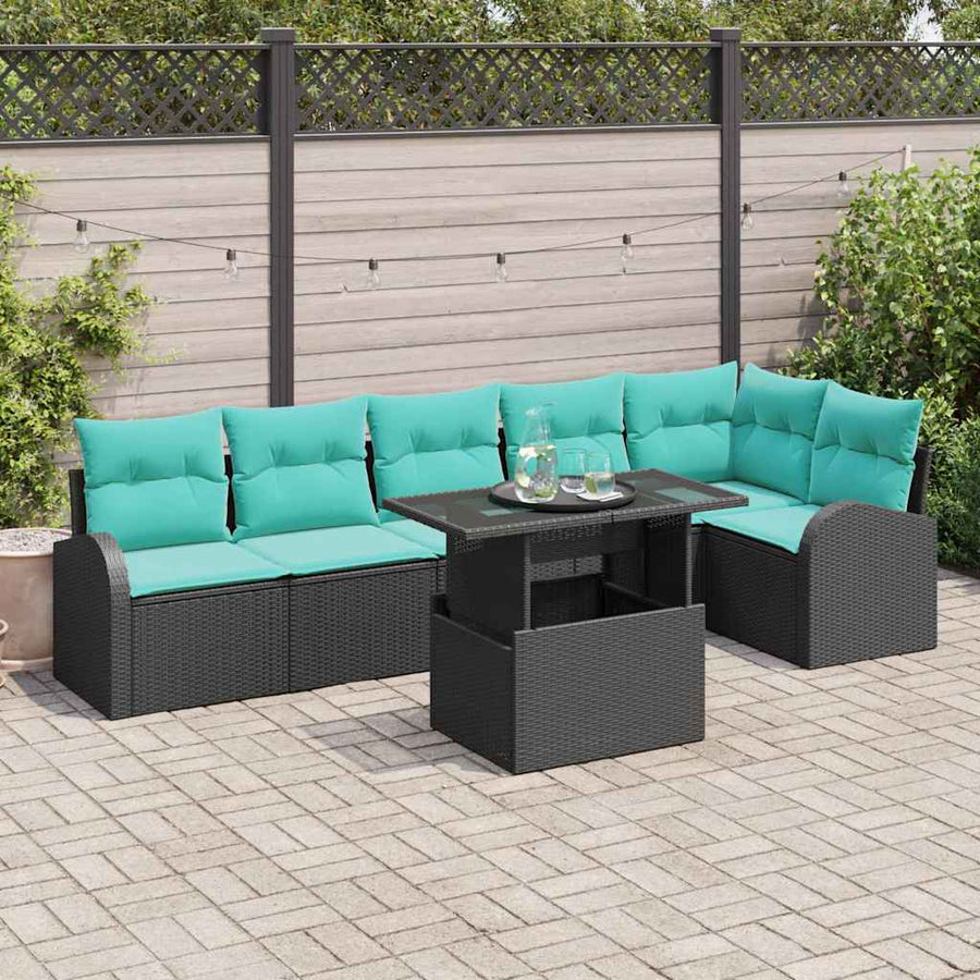 Tuin Sofa Set met kussen met opslag 7 pcs Zwart Poly riet