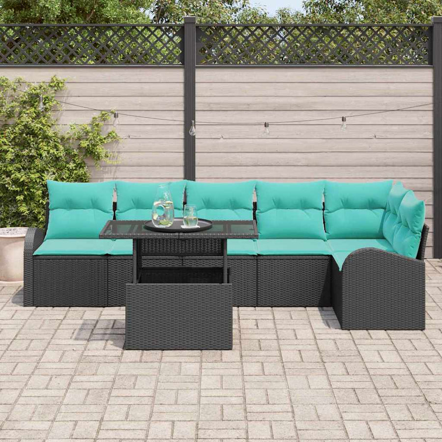 Tuin Sofa Set met kussen met opslag 7 pcs Zwart Poly riet
