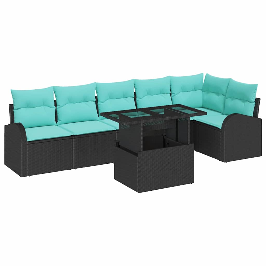 Tuin Sofa Set met kussen met opslag 7 pcs Zwart Poly riet