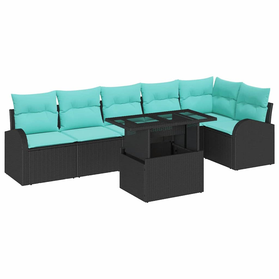 Tuin Sofa Set met kussen met opslag 7 pcs Zwart Poly riet