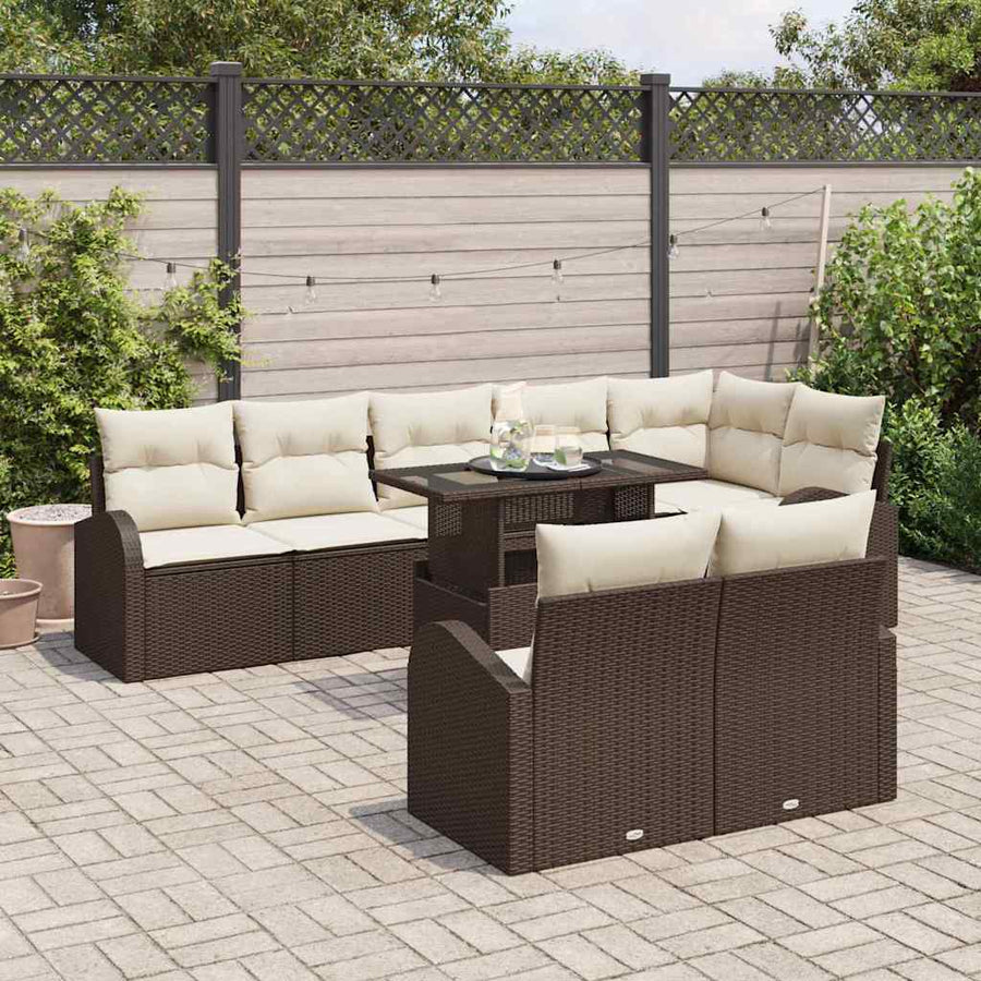 Tuin Sofa Set met opslag 9 pcs Bruin Poly riet