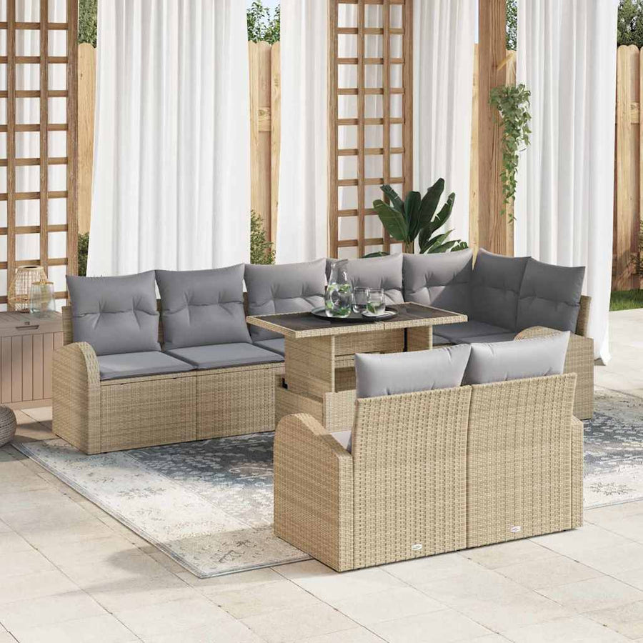 Tuin Sofa Set met kussen met opslag 9 pcs Beige Poly riet