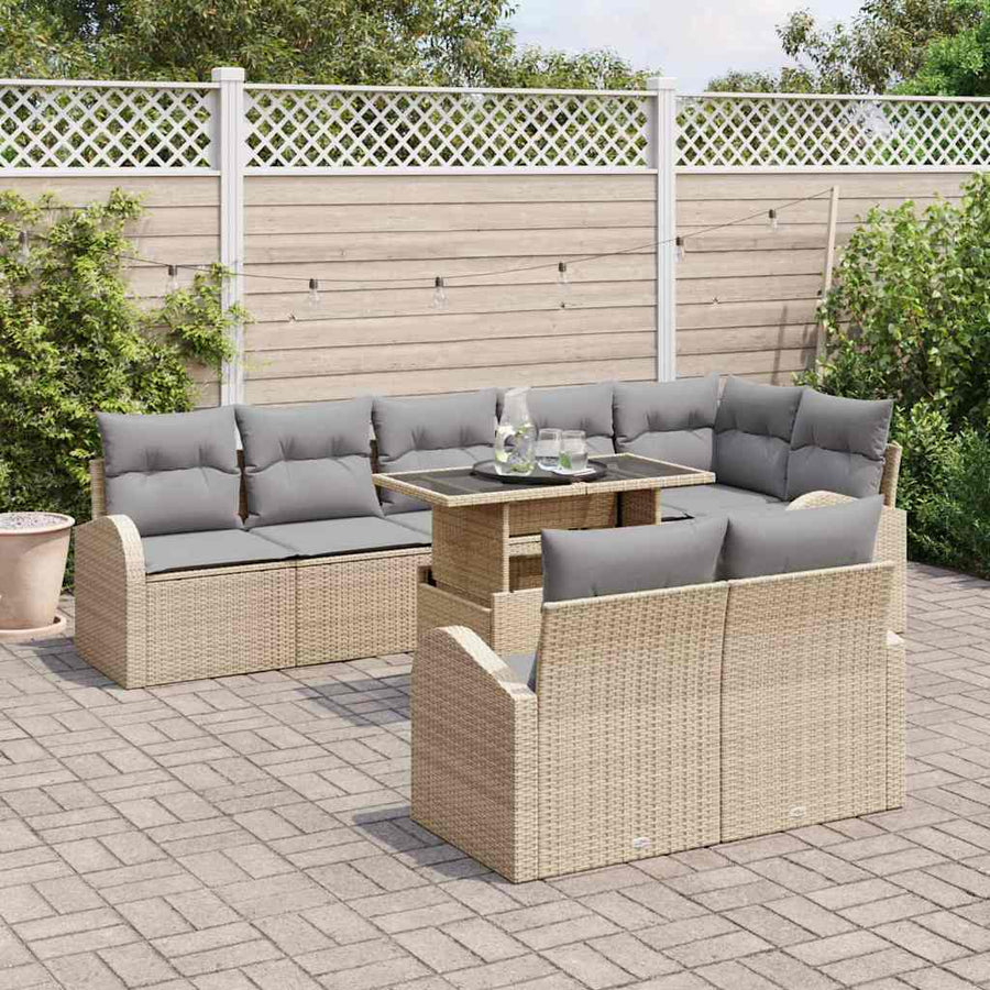 Tuin Sofa Set met kussen met opslag 9 pcs Beige Poly riet