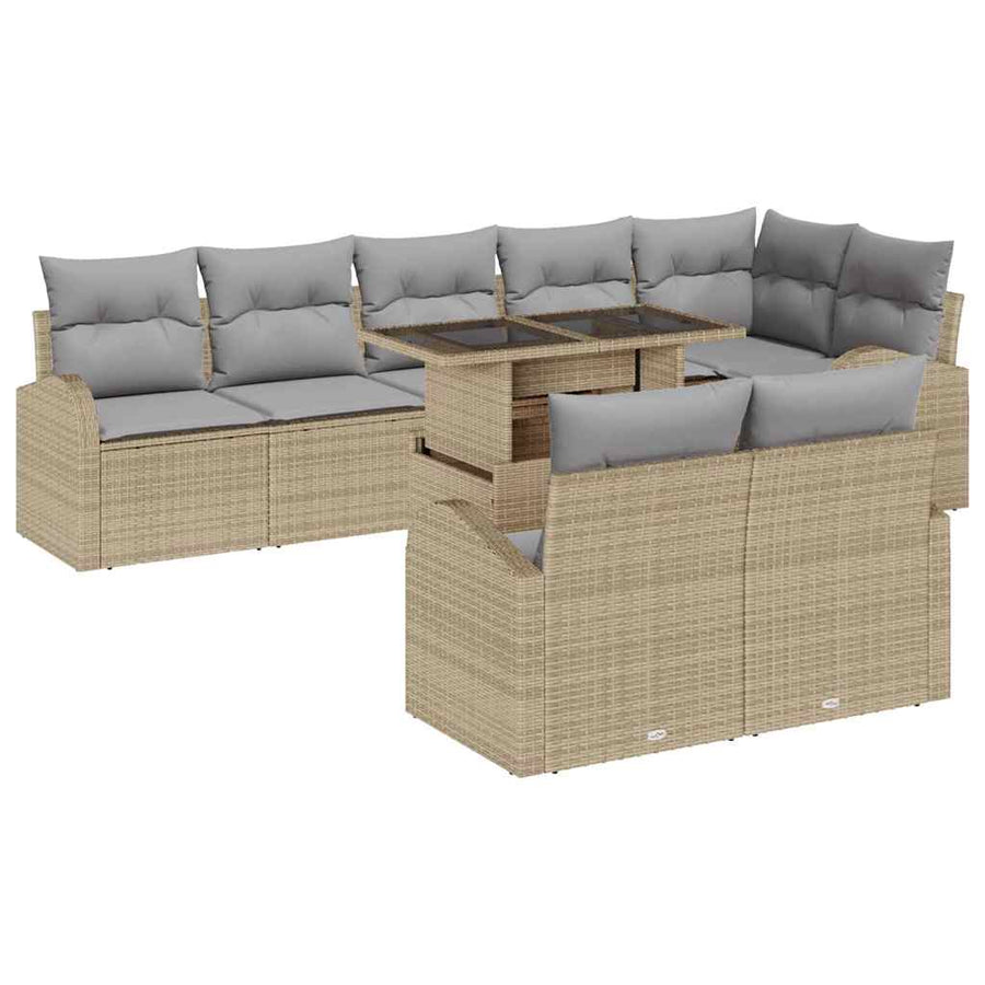 Tuin Sofa Set met kussen met opslag 9 pcs Beige Poly riet
