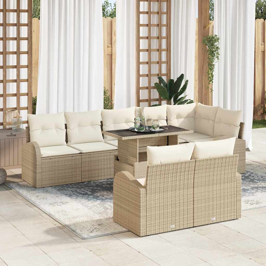 Tuin Sofa Set met kussen met opslag 9 pcs Beige Poly riet