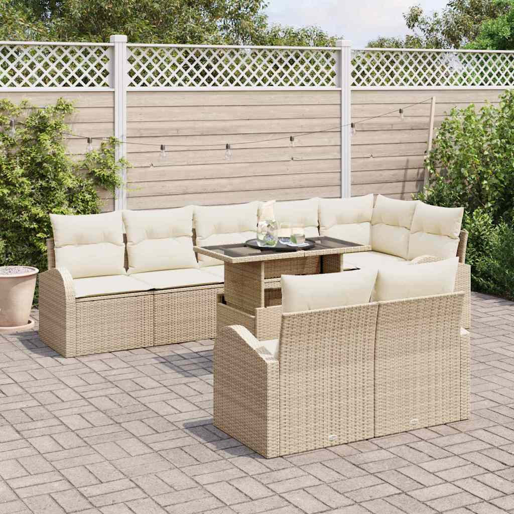 Tuin Sofa Set met kussen met opslag 9 pcs Beige Poly riet