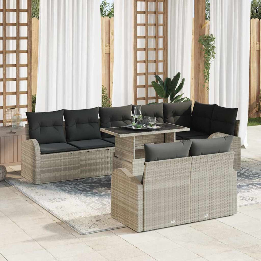 Tuin Sofa Set met opslag 9 pcs Lichtgrijs Poly riet