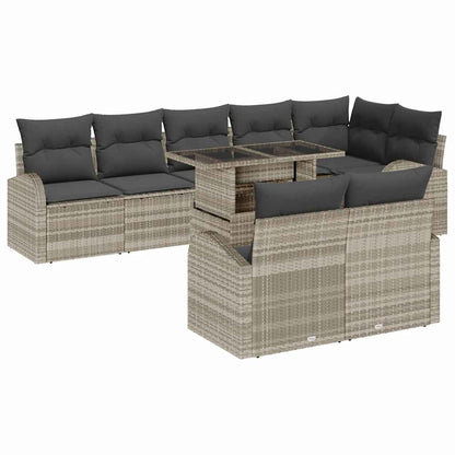 Tuin Sofa Set met opslag 9 pcs Lichtgrijs Poly riet