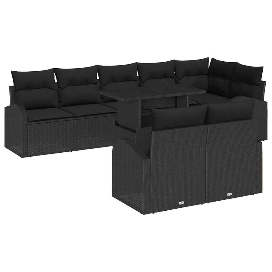 Tuin Sofa Set met kussen met opslag 9 pcs Zwart Poly riet