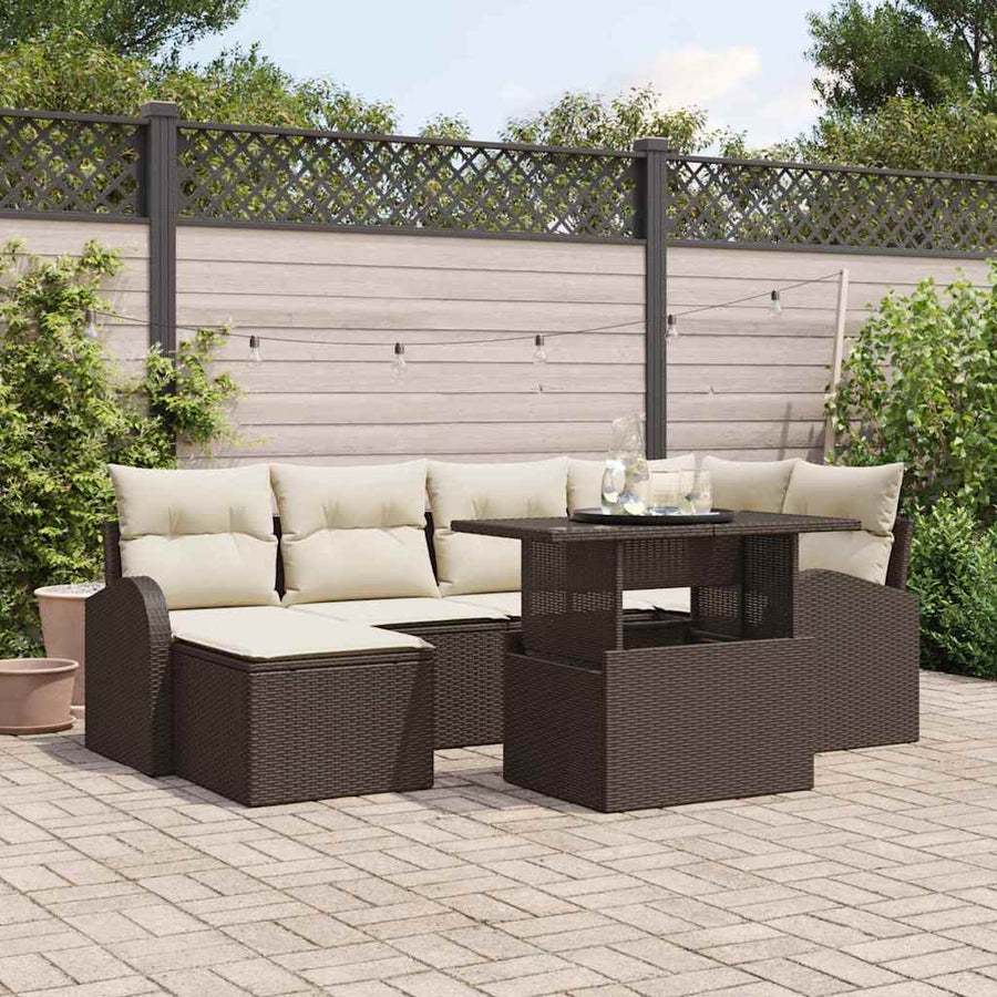 Tuin Sofa Set met opslag 7 pcs Bruin Poly riet