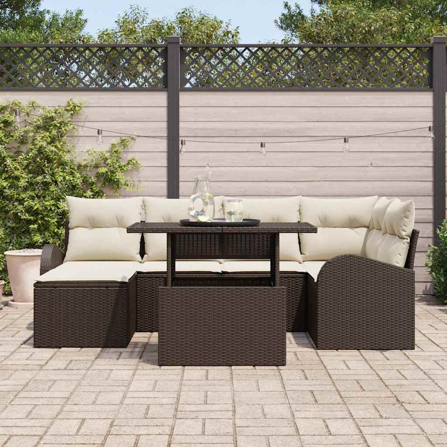 Tuin Sofa Set met opslag 7 pcs Bruin Poly riet