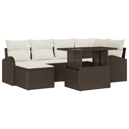 Tuin Sofa Set met opslag 7 pcs Bruin Poly riet