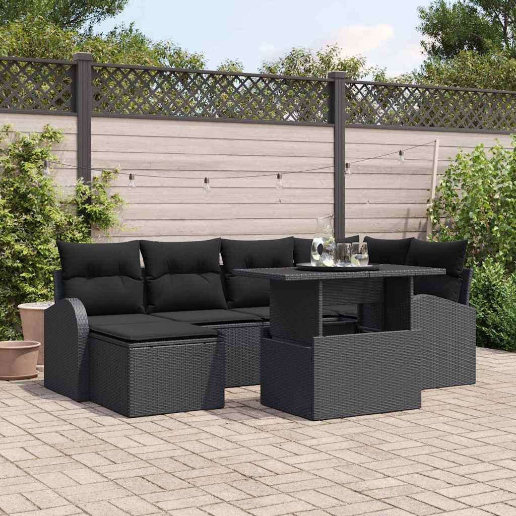 Tuin Sofa Set met opslag 7 pcs Zwart Poly riet