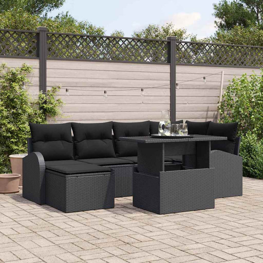Tuin Sofa Set met opslag 7 pcs Zwart Poly riet