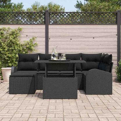 Tuin Sofa Set met opslag 7 pcs Zwart Poly riet