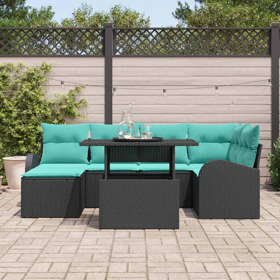 Tuin Sofa Set met opslag 7 pcs Zwart Poly riet
