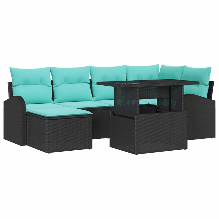 Tuin Sofa Set met opslag 7 pcs Zwart Poly riet