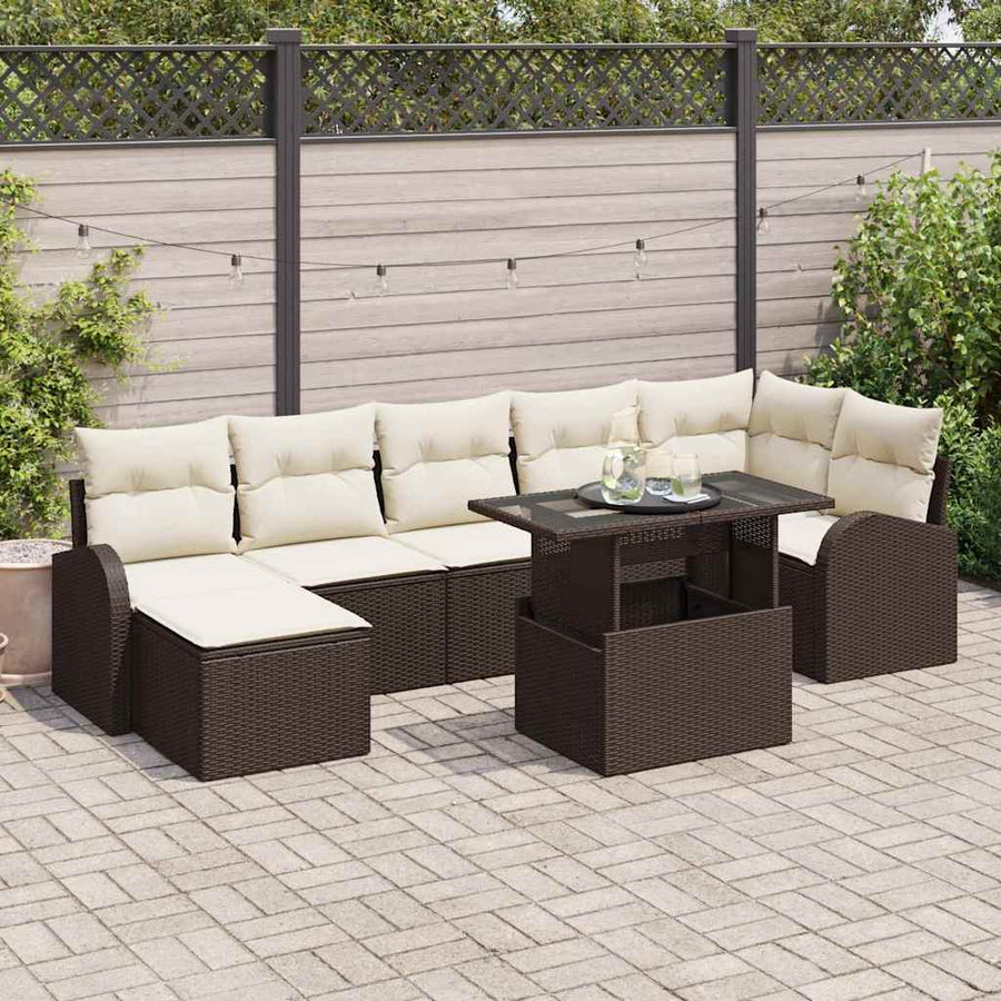 Tuin Sofa Set met kussen met opslag 8 pcs Bruin Poly riet