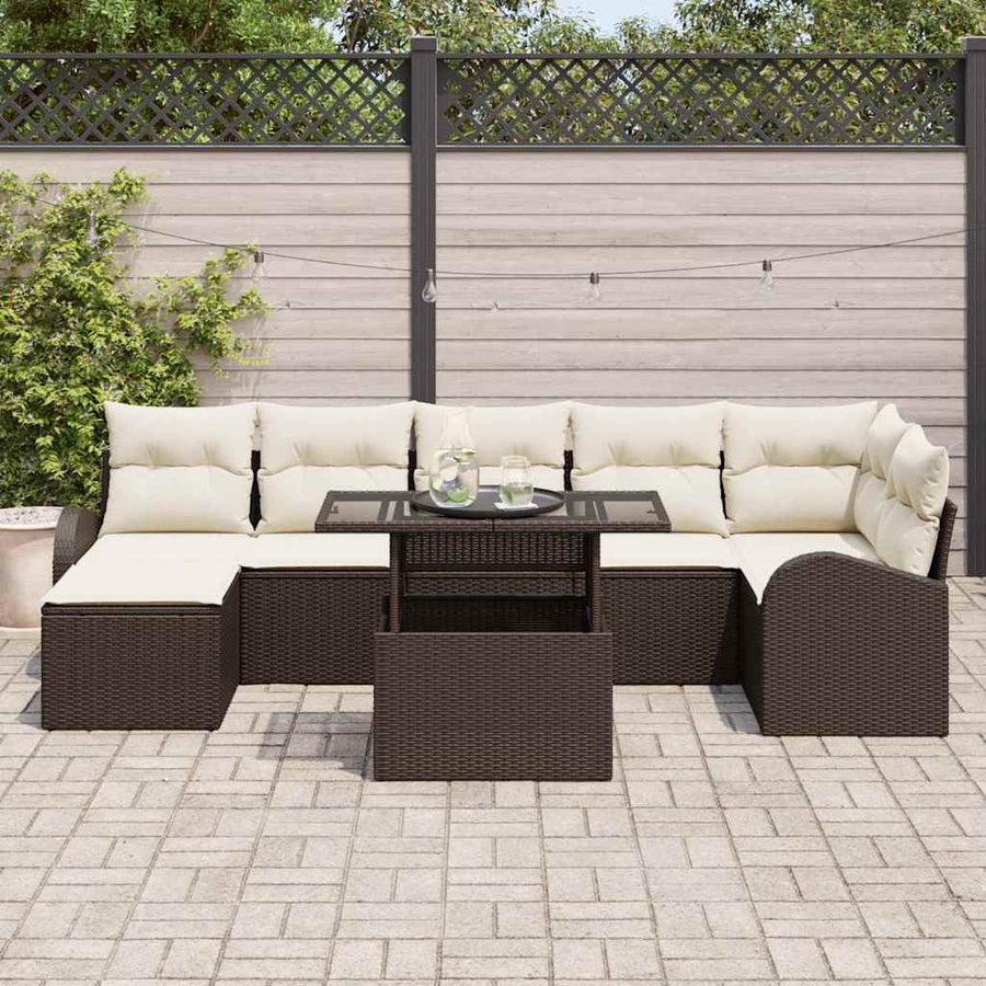 Tuin Sofa Set met kussen met opslag 8 pcs Bruin Poly riet