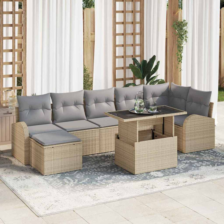 Tuin Sofa Set Met Kussen Met Opslag 8 Pcs Poly Riet beige en lichtgrijs