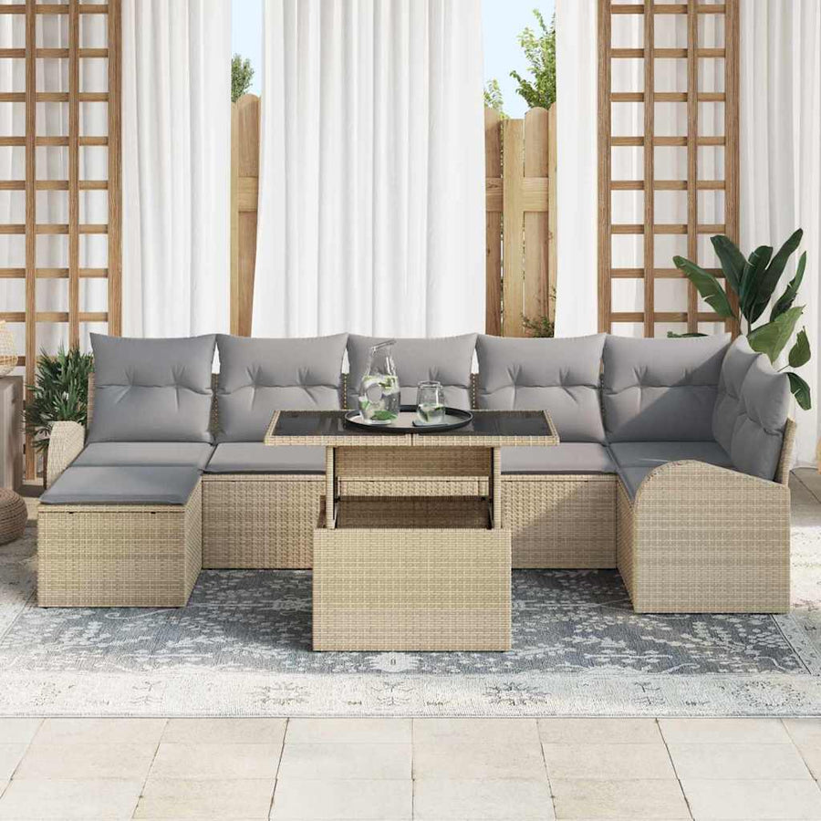 Tuin Sofa Set Met Kussen Met Opslag 8 Pcs Poly Riet beige en lichtgrijs
