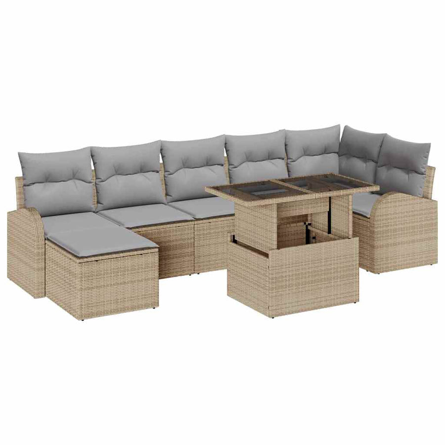 Tuin Sofa Set Met Kussen Met Opslag 8 Pcs Poly Riet beige en lichtgrijs