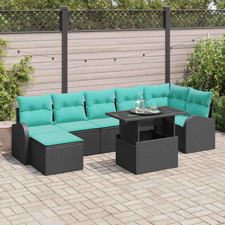 Tuin Sofa Set met kussen met opslag 8 pcs Zwart Poly riet