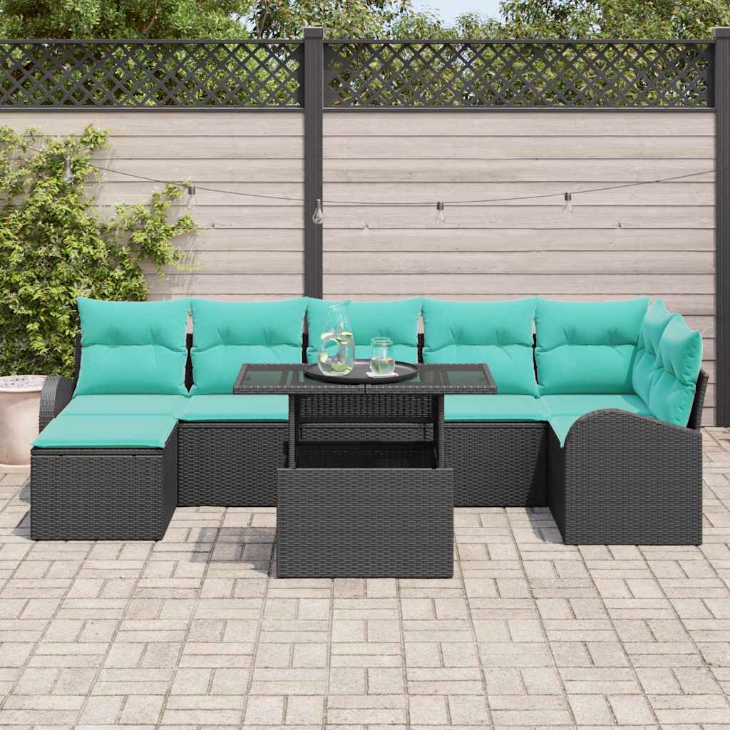 Tuin Sofa Set met kussen met opslag 8 pcs Zwart Poly riet
